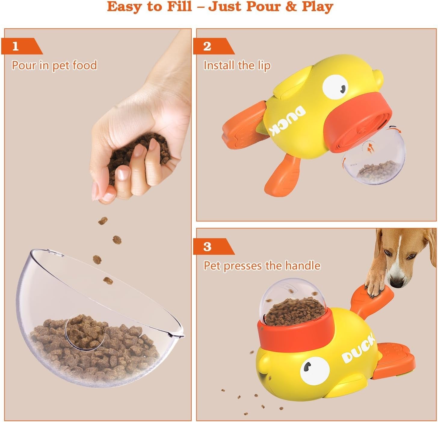 Duck Dog Treat Dispenser Toy, Interactive Slow Feeder Puzzle Toy