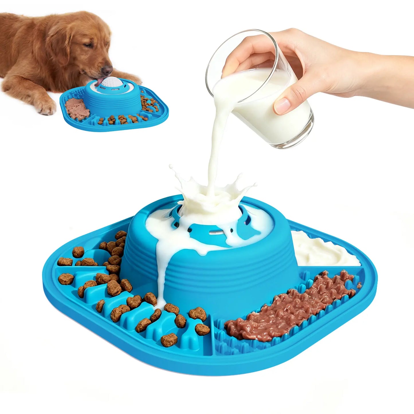 Pawlove Dog Food Slow Feeder Bowl - Anti-Slip Rubber Ball-In Design, 3/4 Cup Neater Feeder, Food-Grade, Curbs Splash Mess, Dishwasher Safe for Liquid Treats/Bone Broth, Puppy Anxiety Relief/Post-Op Feeding | Pet Supplies
