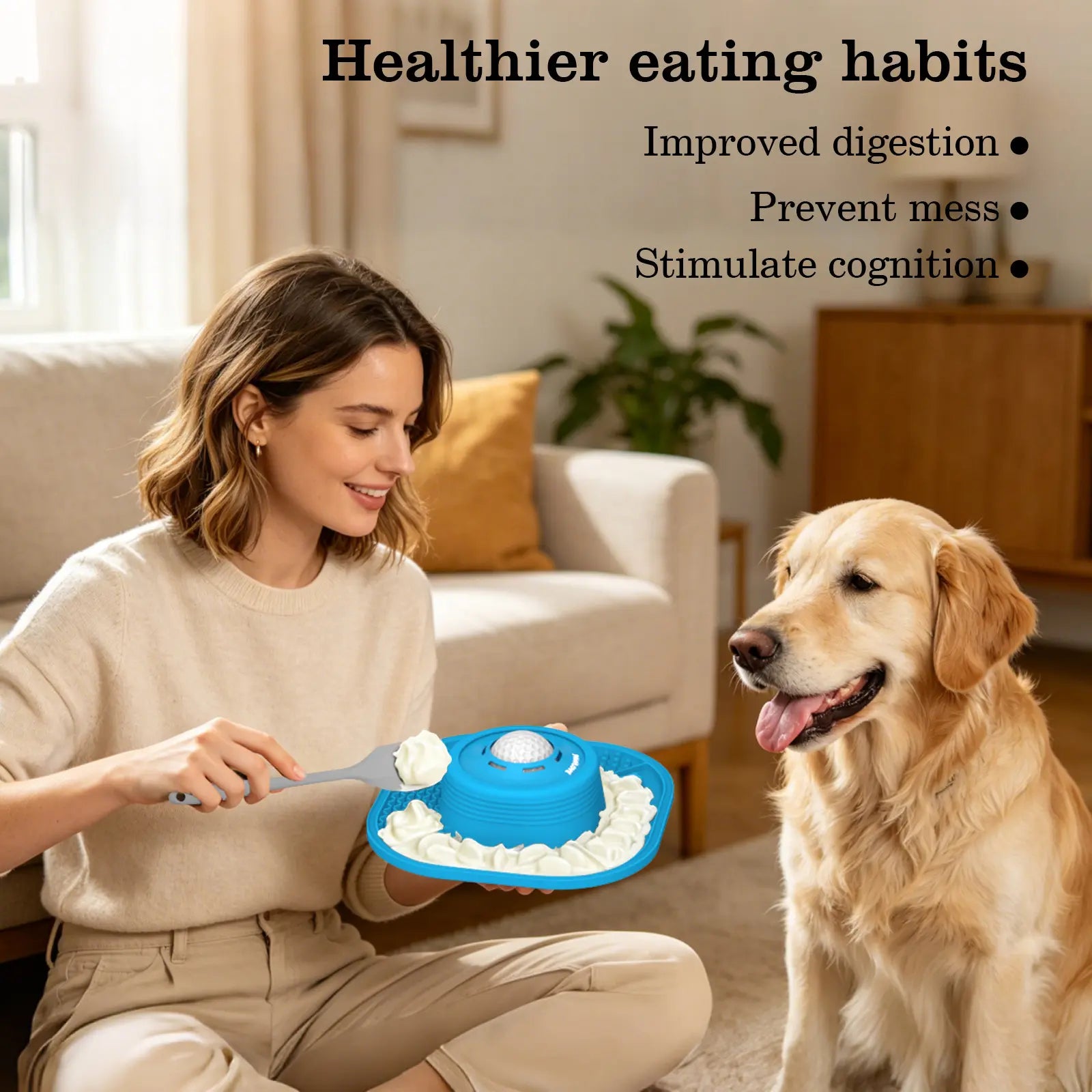 Pawlove Dog Food Slow Feeder Bowl - Anti-Slip Rubber Ball-In Design, 3/4 Cup Neater Feeder, Food-Grade, Curbs Splash Mess, Dishwasher Safe for Liquid Treats/Bone Broth, Puppy Anxiety Relief/Post-Op Feeding | Pet Supplies