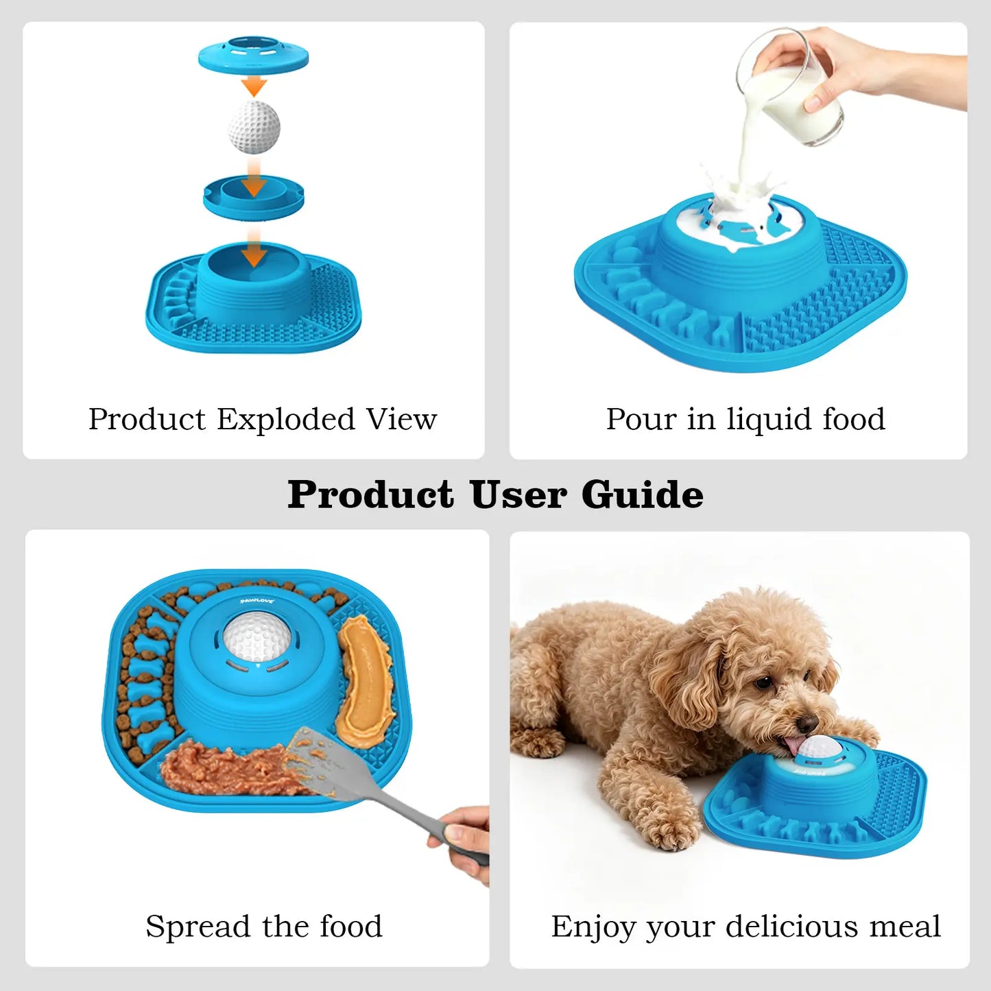 Pawlove Dog Food Slow Feeder Bowl - Anti-Slip Rubber Ball-In Design, 3/4 Cup Neater Feeder, Food-Grade, Curbs Splash Mess, Dishwasher Safe for Liquid Treats/Bone Broth, Puppy Anxiety Relief/Post-Op Feeding | Pet Supplies