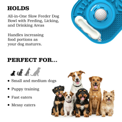 Pawlove Dog Food Slow Feeder Bowl - Anti-Slip Rubber Ball-In Design, 3/4 Cup Neater Feeder, Food-Grade, Curbs Splash Mess, Dishwasher Safe for Liquid Treats/Bone Broth, Puppy Anxiety Relief/Post-Op Feeding | Pet Supplies